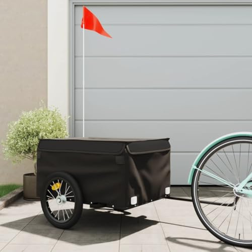 Runheo Remorque de vélo Robuste Noire et Rouge en Fer avec attelage, Sac de Transport Pliable pour Cyclisme Ville Camping Plage avec sécurité et réflecteurs, Facile à Assembler