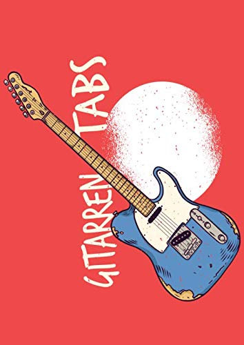 GITARREN TABS: DIN A4 Quer für Anfänger und Fortgeschrittene / Blanko NotenBlock / Leere Notenzeilen / Notensystem / für die Schule / Komponist / mit ... Akkorden / Design : E Gitarre Vintage Retro