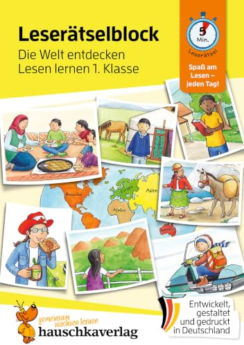 Lese-Rätselblock – Die Welt entdecken! Lesen lernen 1. Klasse: Ein Reise-Lese-Rätsel pro Seite mit Silben-Trennung für Erstleser, Jungen, Mädchen (Übungshefte & -blöcke für erstes Lesen, Band 505)