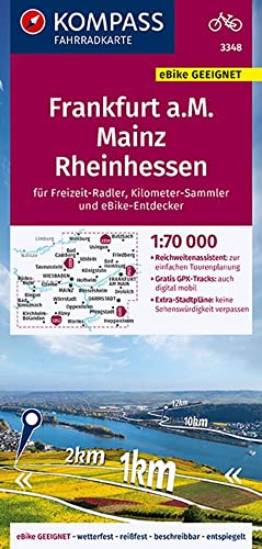 KOMPASS Fahrradkarte 3348 Frankfurt a.M., Mainz, Rheinhessen 1:70.000: reiß- und wetterfest mit Extra Stadtplänen