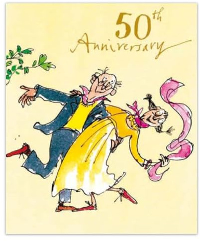 Woodmansterne 50th Golden Anniversary Card – Vibrant Quentin Blake Illustration – Happy Golden Wedding Celebration Card for Couples