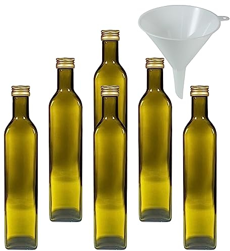 Viva Haushaltswaren mikken Lot de 6 Bouteilles d'huile 500 ML Marron/Vert à remplir avec Entonnoir