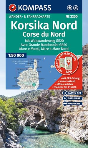 KOMPASS Wanderkarten-Set 2250 Korsika Nord, Corse du Nord, Weitwanderweg GR20 (3 Karten) 1:50.000: inklusive Karte zur offline Verwendung in der KOMPASS-App. Fahrradfahren.