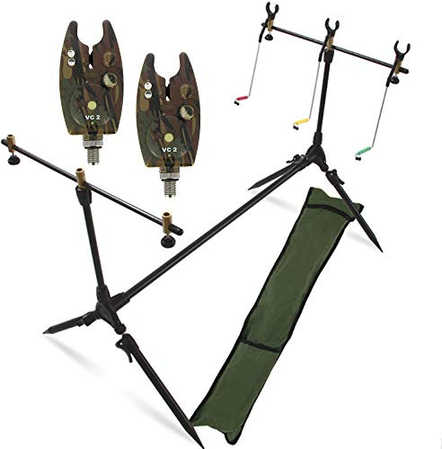 G8DS® Set Rod Pod Rutenhalter + Tragetasche inklusive 2 Bissanzeiger mit Lautstärke- und Tonregler Karpfen Angeln