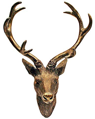 FineHome Tolles XL Geweih Hirschgeweih Hirschkopf 10-Ender Bronze Optik 30x18x40cm Figur Wohndekoration Skulptur