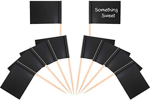 Tatuo 100 Pieces Blank Toothpick Flags Black Flag Cupcake Toppers Cheese Markers Fruit Cocktail Sticks Flag Topper for Party Cake Food Cheeseplate Appetizers
