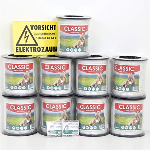 VOSS.farming Weidezaunband 1900m 10mm Classic 4 x 0,16 NIRO, weiß, Weidezaun und Elektrozaun Band