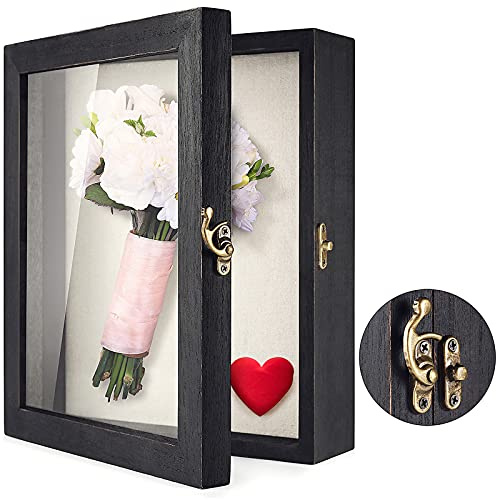 TJ.MOREE Shadow Box for Flowers 8 x 10 Shadowbox Display Case Picture Frame with Glass Window Door Wedding Bouquet Memorabilia Medals Military Photos Memory Box for Keepsakes - Rustic Black
