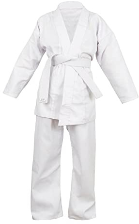 Student White Karate Suit Poly/Cotton (Pre-Shrunk) Student gi Boys Girls Karate Uniforms Kids Kimono Free White Belt