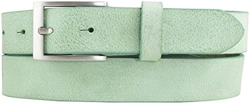 BELTINGER Cintura per bambini in morbida pelle bovina pieno fiore effetto vintage 3 cm | Cintura in pelle per ragazzi 30mm | Cintura stretta effetto usato | Verde menta 55cm