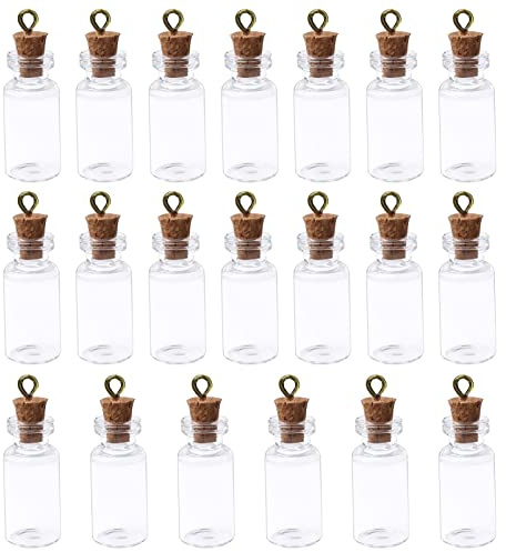 QincLing 20Set Mini Glasflaschen Kleine Reagenzglas Dekohochzeit Wunschflaschen Mini Fläschchen Geschenk Gewürzgläser Kleine Gläser 16 * 35mm Mit Korken Metallanhänger Als Gastgeschenk