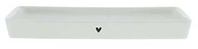 Bastion Collections Tablett rechteckig Heart Keramik weiss schwarz 13,4x8cm Keramikuntersetzer Küchenaccessoires BC Tray rectangular small White