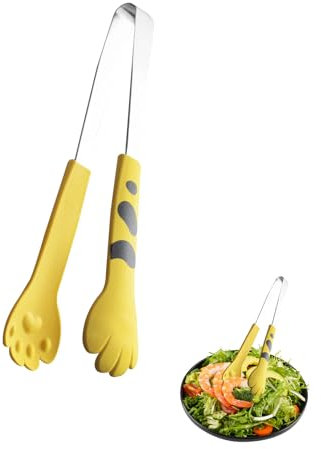 Küche Kochzange, niedliche Katzenpfotenform Servierzange Edelstahl kleine Salatzange Brotzange Grillzange Lebensmittelzange Kawaii Lebensmittelzangen Buffet Tongen, Lebensmittel Clips (M-Gelb)