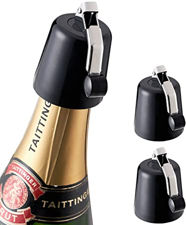 Guokoo Wine Bottle Stoppers, Beverage Stopper with Expandable Silicone, Reusable Wine Stopper for Wine Champagne Beer Saver Sealer-Black 2 Pack