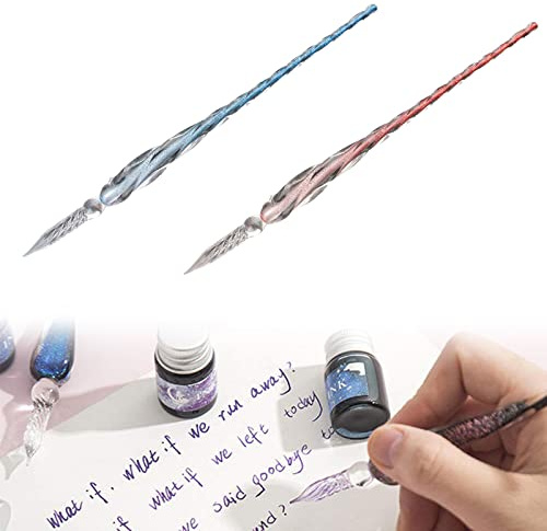 TUKNN Ensemble de Stylos en Verre, Stylo en Verre Calligraphie et Encre Multicolores, 2 Pièces