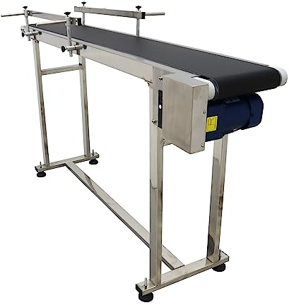 HQHAOTWU Flat Belt Conveyor PVC Belt Transport Conveyor Double Guardrails Stainless Steel Frames Industrial Transport Equipment 59×7.8inch Belt