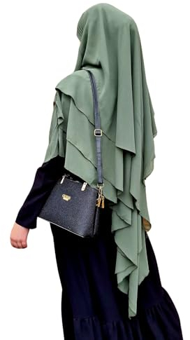 Yaqeen XL Khimar chiffon 3 lagig blickdicht Hijab elegantes 3 Schichten Kopftuch Jilbab Muslima Gebet (khaki)