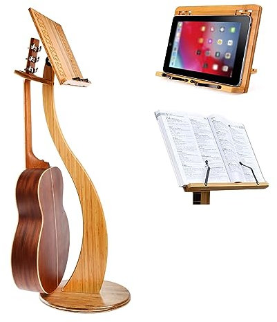 WORDFUN Stabiler Notenständer, Notenablage Aus Bambus, 2 In 1 Dual-Use Desktop-Buchständer, Notenpult Gitarren Violine, Orchesternotenpult, Notenbuchständer