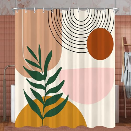Lerores Duschvorhang 240x200cm Sonne Blätter, Beschwerter Saum Antischimmel Textil, Wasserabweisend, Waschbar Polyester Stoff Badevorhänge mit 16 Ösen und Duschvorhangringe für Badezimmer, Badewanne