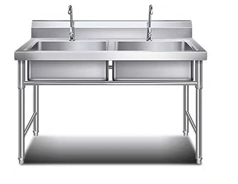 Freistehendes Edelstahl-Küchenspülbecken, Doppelwaschbecken, Waschbecken, 2 Fächer mit Wasserhahn, Vorbereitungs- und Nutzspüle, gewerbliche Spüle für Küche, Waschküche (100 cm x 50 cm)