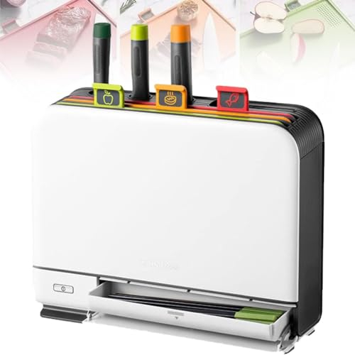 Smart Cutting Board and Knife Set, Knife Set with Drying Holder, 3 Colour Coded Chopping Boards & 3 Knives, Holder Organizer Kitchen Tools for Kitchen Smart Home Gadgets Restaurant
