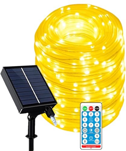 KINGCOO 100 luci LED solari per esterni, impermeabili, tubo di rame da 10 m, filo di rame, luci a energia solare con telecomando per giardino, matrimoni, feste, decorazioni natalizie (bianco caldo)