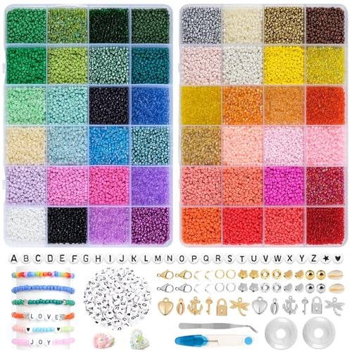 HOLDLEAF 2mm Perlen für Armbänder，Armband Perlen Set，Armbänder Selber Machen mit Glasperlen，Perlen zum Auffädeln mit 300 Buchstabenperlen,Beads for Jewellery Making für DIY Armband Ohrringe