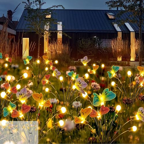 JIMACRO Lampes de Jardin Solaires Extérieur, 2 Pièces 8LED Papillon Lumières Solaires, 2 Modes Étanche Papillon Lampes Solaires Décoratives pour Jardin Balcon Arbres Gazébo Cour