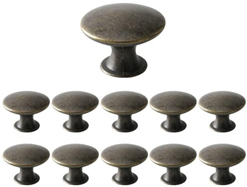 Mokife 12 Boutons de Meuble Antique, Rond Poignée de Tiroir Ancienne, Metal Boutons de Portes pour Placards Cuisine 30x21mm, Bronze
