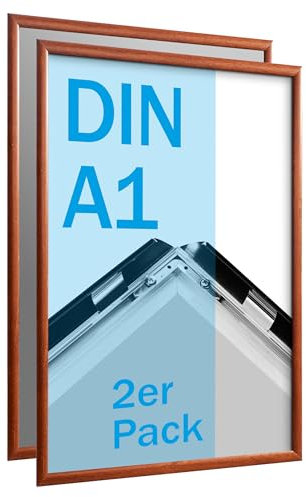 SPRINTIS Klapprahmen A1 aus Aluminium, Rahmen in dunkler Holzoptik, 2 Stück Plakatrahmen mit 2,5 cm Rahmenbreite, inkl. UV-Schutzfolie & Befestigungsmaterial