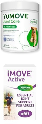YuMOVE Adult Dog | Joint Supplement, with Green Lipped Mussel | Aged 6 to 8 + iMOVE Active | Natural Joint Supplement for Humans, 60 Tablets,Includes Green Lipped Mussel, Vitamin E and C and Manganese