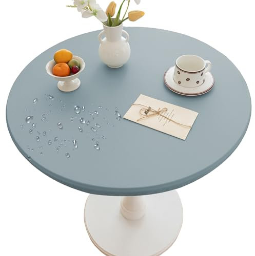 Thdsubb Tischdecke Elastische Runde Gartentischdecke Leder Wasserdicht Abwischbar Tischschutz Für Zuhause, Partys, Kaffee (160cm,Blau)
