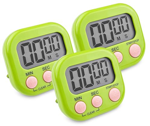 Newaner 3 Stück Timer Digital, Küchentimer Küche, Kurzzeitwecker, Grün | Magnetisch, Stoppuhr mit Einklappbarer Ständer, Timer mit Großem LCD-Display für Kochen Backen Sport Studieren