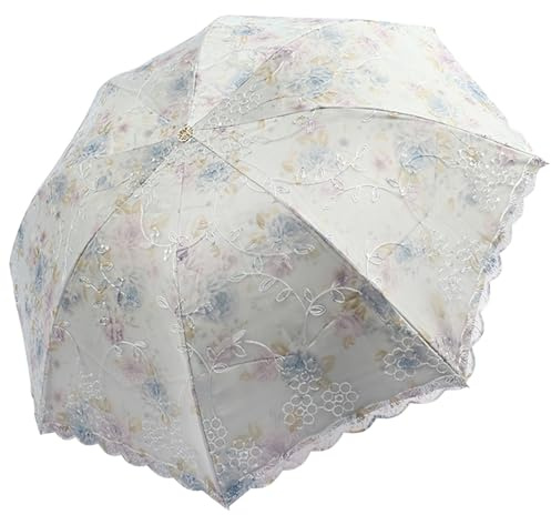 ShaqMars lace parasol umbrella Folding Anti-uv Sunshade Vintage Embroidered Sun Protection (Blue)