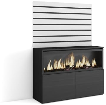 Skraut Home | Sideboard, Kommode | Aufbewahrungsschrank | 107x145x35 cm | Für Schlafzimmer, Zimmer | Elektrokamin XXL | Moderner Stil | Weiß