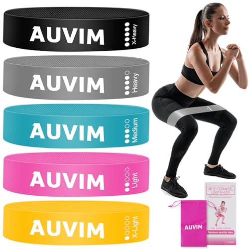 AUVIM Fitness Bands [Set of 5] Non-slip Resistance Bands Loop Exercise Bands for Women & Men 5 Levels Bands for Home Fitness, Stretching, Strength Training, Physical Therapy, Yoga