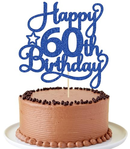 1 Pack Happy 60th Birthday Cake Topper Blue Glitter 60 & Fabulous Cheers to 60 Years Old 60th Birthday Cake Pick for Celebrating 60th Birthday Anniversary Party Cake Decorations Supplies