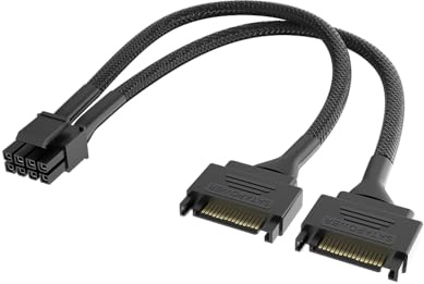 Akasa Dual SATA to 8-Pin CPU Power Adapter Cable, CPU 8 Pin Splitter (4+4), 18 AWG, EPS Converter Adapter Extension Sleeved Cable, Convert 2 SATA CPU to Motherboard 8Pins, 15cm, Black, AK-CBPW33-15
