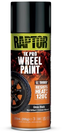 U-POL Raptor Wheel Paint Pintura para llantas, bote de pintura en aerosol de 1 K, resistente al calor hasta 120 °C, protección contra golpes, calor, golpes de piedras, polvo de freno y corrosión