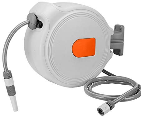 Set di avvolgitubo da giardino retrattile con rack di stoccaggio da 20 m a parete recupero automatico multifunzione pistola a spruzzo connettore per tubo incluso