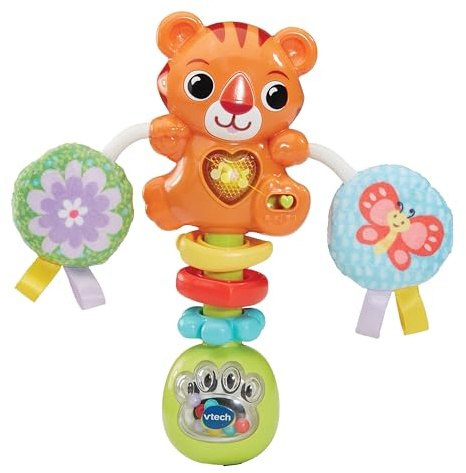 VTech Baby Rattle & Roar Tiger, Interactive Baby Toy, Rattle Toy with Bright Colours, Patterns and Textures for Sensory Play, Gift for Ages 0, 3, 6, 9 Months +, English Version