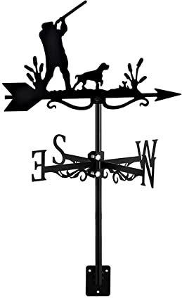 Veleta Hunter & Dog con soporte para techo, indicador de dirección del viento de metal para patio de granja, decoración de jardín de caza de cazadores