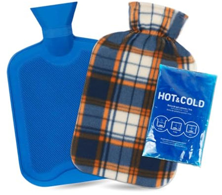 Bolsa de Agua Caliente 2L con Funda - Ideal para Alivio de Dolor y Relajación - Apta para Uso en Invierno y Terapias - Bolsa Frío Calor Reutilizable para Mayor Versatilidad