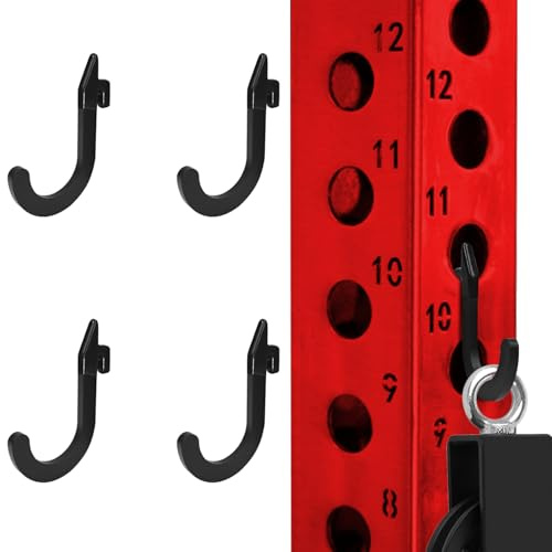 Topfinder Storage Hooks for Power Cage Squat Rack, Heavy Duty Steel J Hook for Gym Equipment (4Pcs-Black)