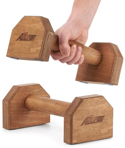 A2Z SPORT® Liegestützgriffe Holz Parallettes Calisthenics Griffe - Rutschfeste Handstand Griffe Liegestütze - Push Up Bars für In- und Outdoor-Krafttraining Fitness (Dunkle)