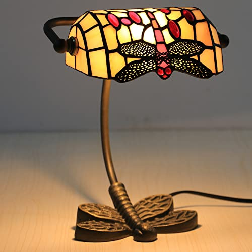 Tiffany Dragonfly Bankers - Lámpara retro de vidrieras para escritorio y mesita de noche, lámpara LED clásica para decoración del hogar, estilo vintage único, perfecto para oficina y sala de estar