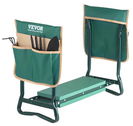 VEVOR Agenouilloir de Jardinage, Coussin Large 15 cm, Tabouret de Jardinage, Charge 150 kg, Banc de Jardin Pliable, Siège Polyvalent avec 2 Sacs à Outils pour Jardin, Grands-Parents, Personnes Âgées