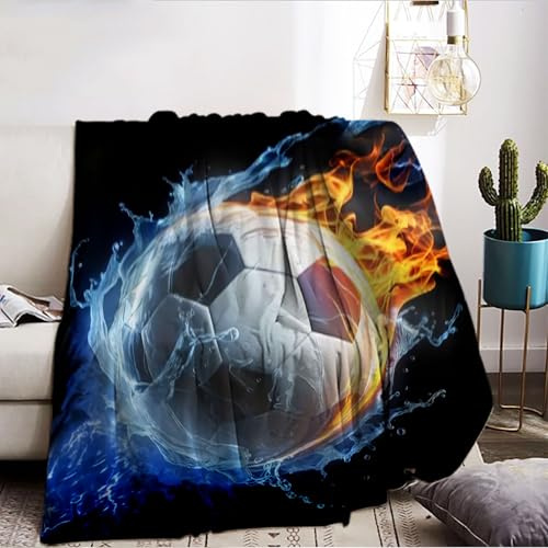 BNREDA Coperta da calcio per bambini, sport, calcio, in microfibra, soffice coperta per divano (Palla-4, 150x200cm)