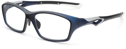 MMOWW Gafas de Lectura Deportivas para Hombre y Mujer con Luz Azul, Montura Rectangular Flexible y Ligera (Azul, +1.5)