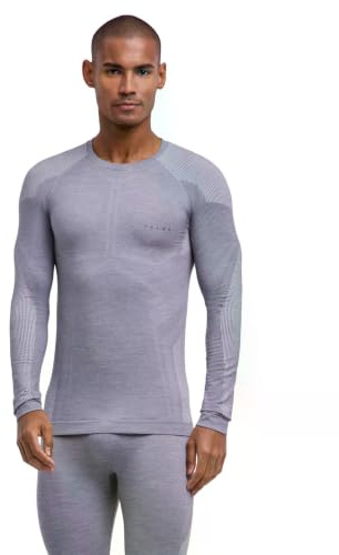 FALKE herr Baslager Ovandel Wool-Tech Light M L/s Sh ull funktionsmaterial snabbtorkande 1 del, Grå Grey-Heather 3757, XXL